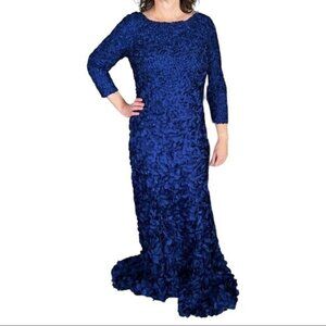 Theia Couture Designer Gown-Sz 8-Admiral Blue Petal Embellished 883814-NEW-$1295